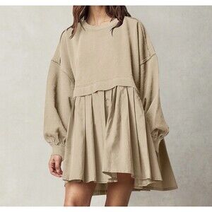 Ugerlov Womens Oversized Sweatshirt Dress Long Sleeve Crewneck Heart Pleats XL